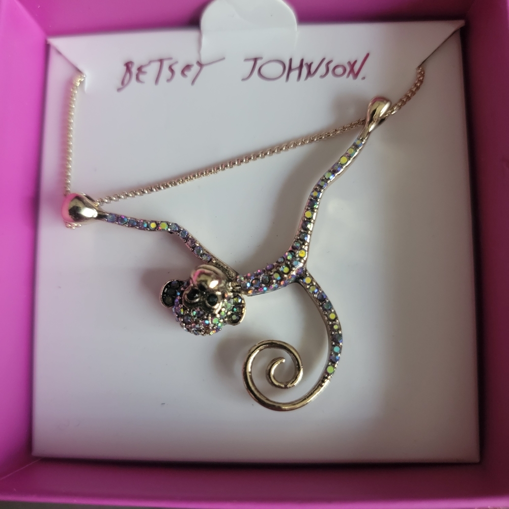 Betsey Johnson Gold And Crystal Monkey Necklace